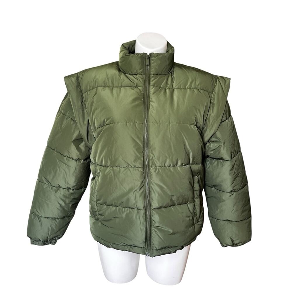 WeWoreWhat Olive Color Block Snap Sleeves Puffer Jacket size medium